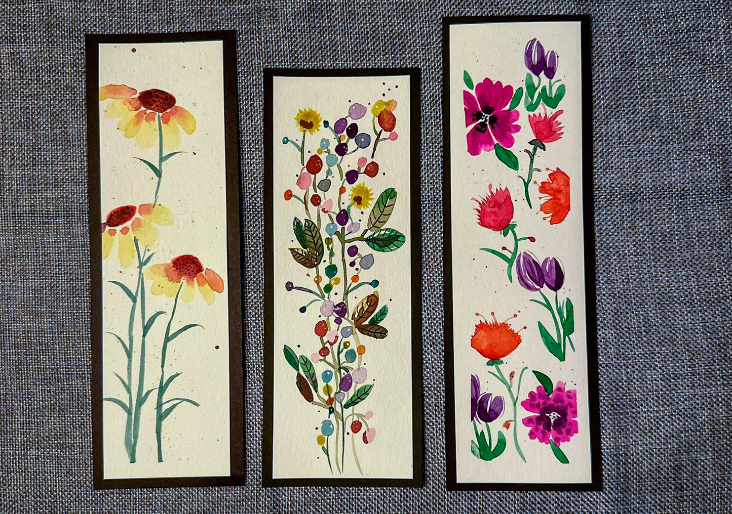 Bookmarks - Spring Flowers - Watercolor painting - purples, pinks, blues, greens and more!