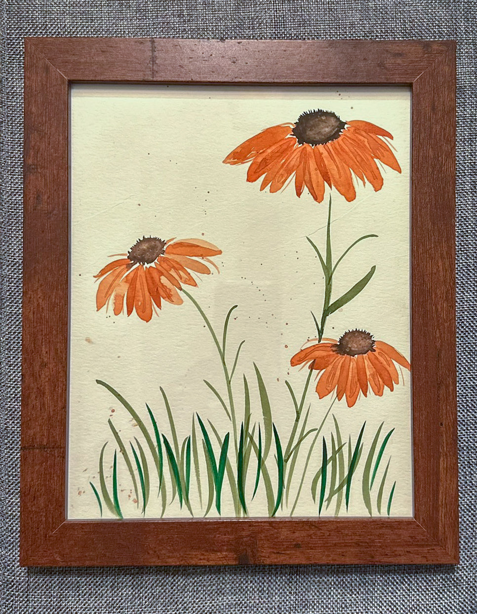 Home Decor Artwork - Framed-Watercolor Flowers-Brown Frame