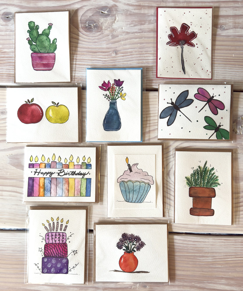 Blank Watercolor Note Cards - Celebration