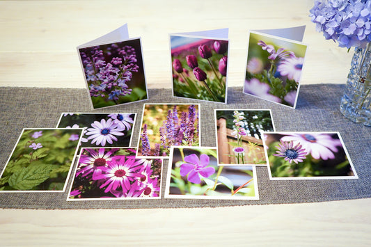 Blank Photo Note Cards - Purple Rain Flowers