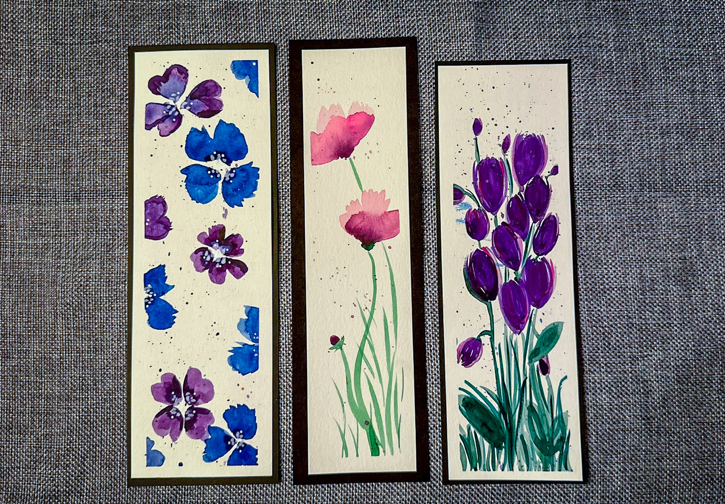 Bookmarks - Spring Flowers - Watercolor painting - purples, pinks, blues